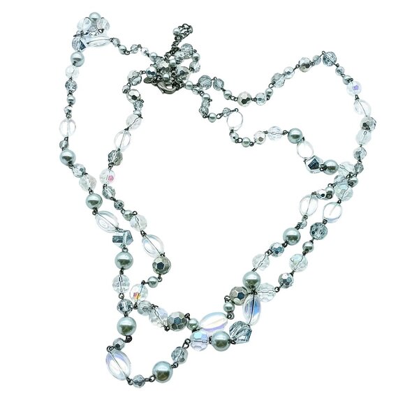 Chicos Iridescent Beaded Layered Necklace with Silver Accents on Double Strand - Picture 3 of 3